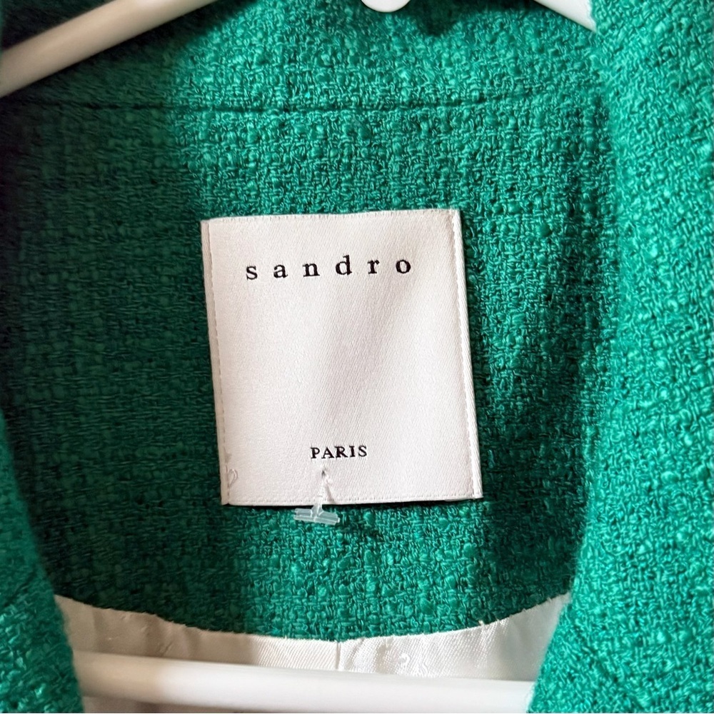 SANDRO Jacy Tweed Double Breasted Blazer Emerald Green Sz 42 EU / US 10 - Picture 9 of 11
